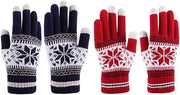 2 paia di guanti di lana caldi per l'inverno con fiocchi di neve natalizi touchscreen guanti a dito per uomo e donna (blu marino + rosso)