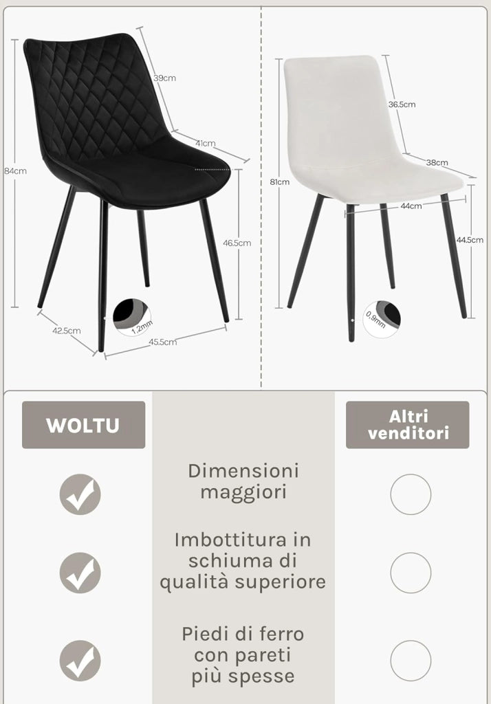 set di 2 sedie cucina moderne sedie imbottite Adatte per Sala da Pranzo, Soggiorno, Camera da Letto Estetica in Tessuto di velluto Nero Metallo BH209sz-2