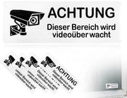 Pannello di avviso per telecamere 4 pezzi - Etichette autoadesive in alluminio - Dimensioni 8,5 x 3 cm - Alta qualità - Etichette per sistemi di sorveglianza
