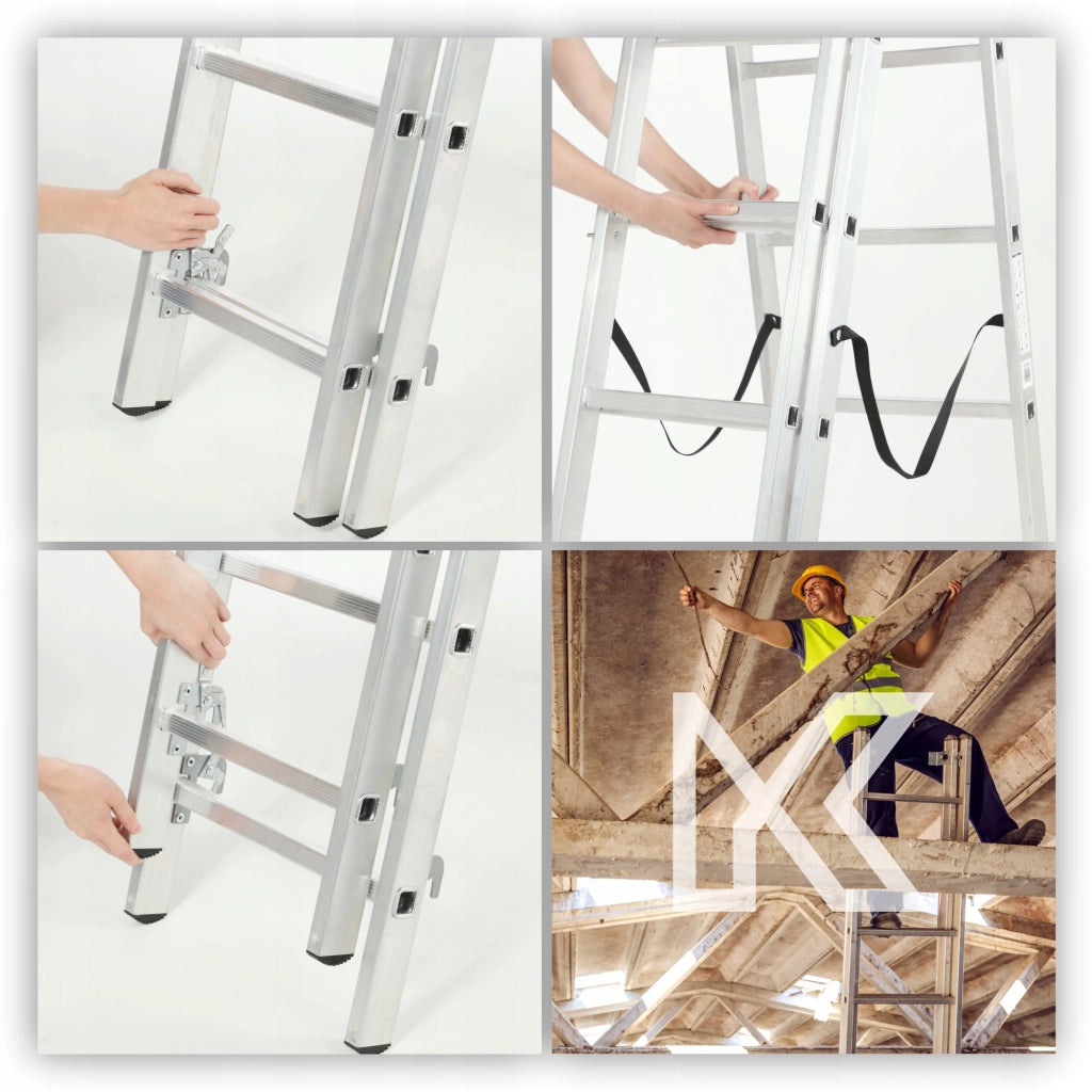 Scala universale in alluminio KADAX 3x6 pieghevole a doppia faccia, robusta + gancio