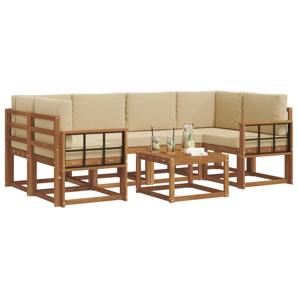 Set di divani da esterno con cuscino 7 pcs Naturale e Beige