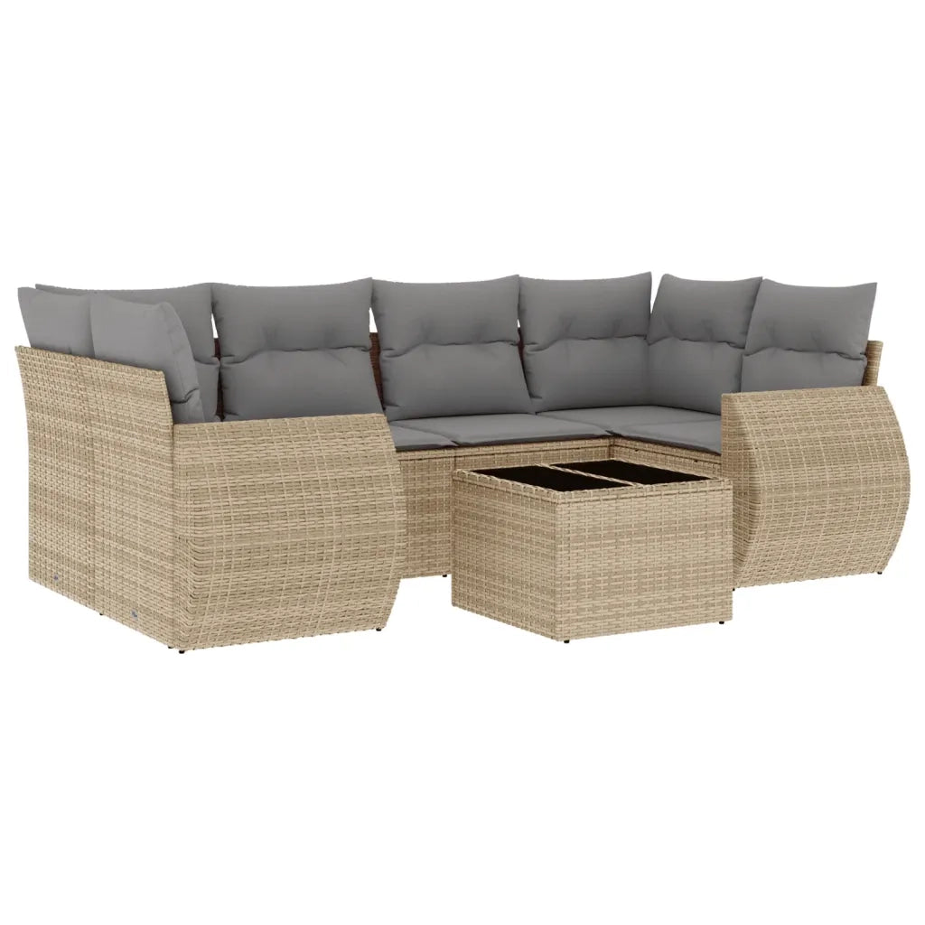 Set Divani da Giardino 7 pz con Cuscini Beige in Polyrattan