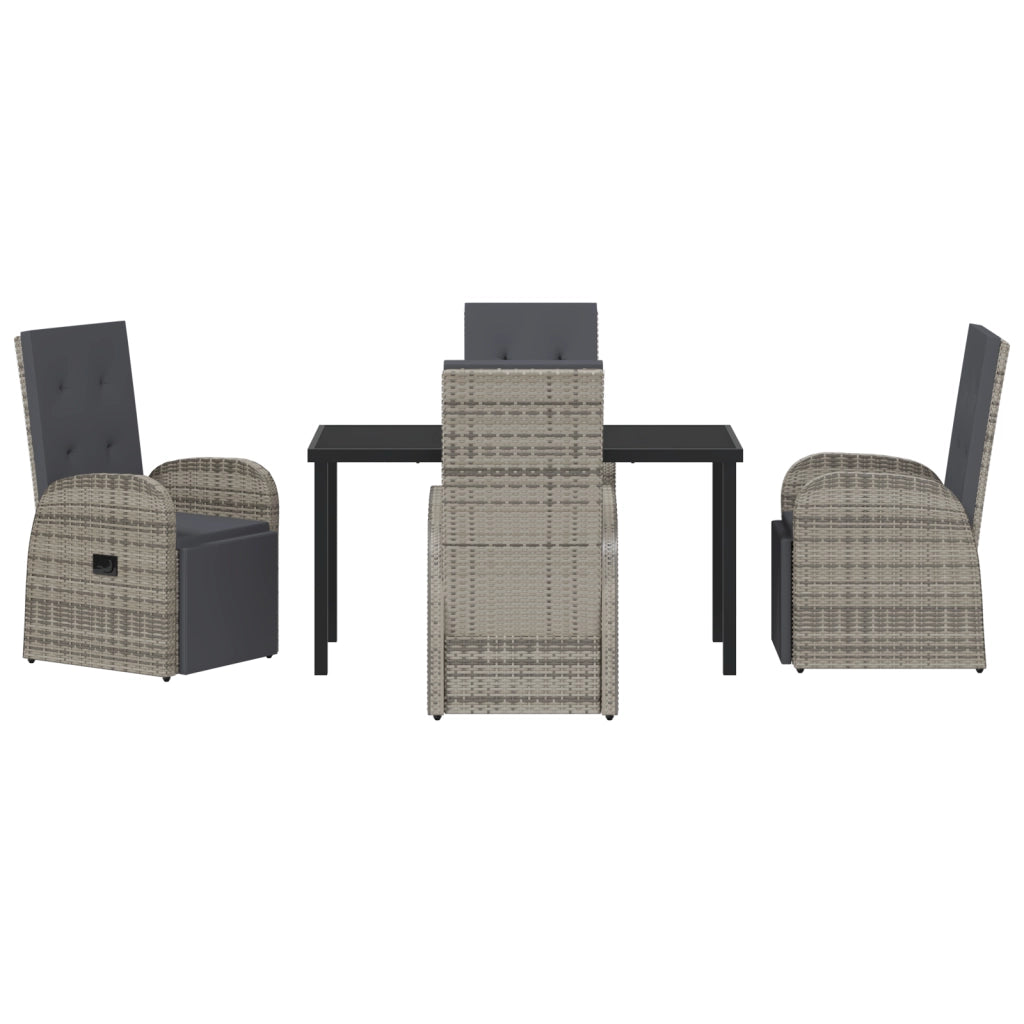 Set da pranzo da giardino 5 pezzi con cuscini grigi in polyrattan