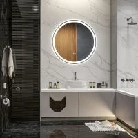 kleankin Specchio rotondo luminoso LED da bagno Ø 70 cm murale con illuminazione 3 colori interruttore tattile 23W bianco argento