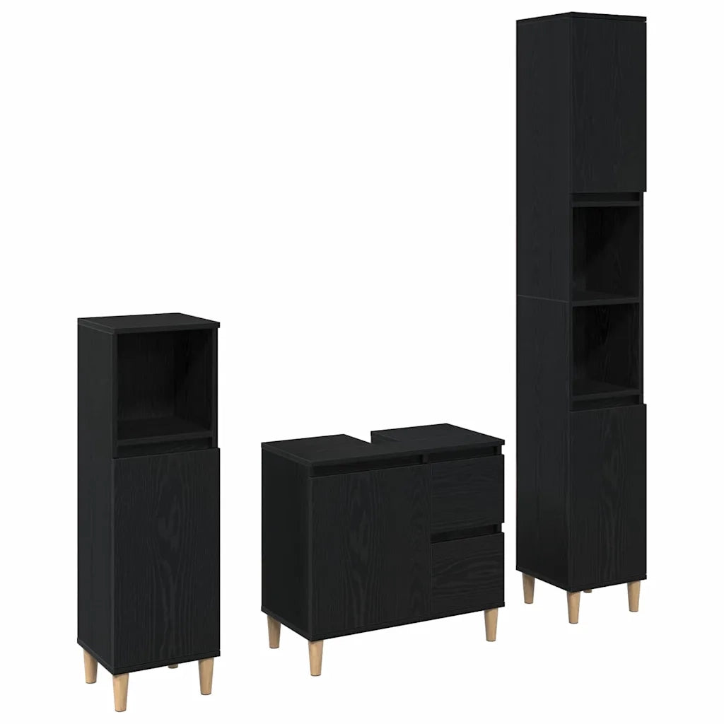 Set di mobili per il bagno Montaggio a parete 3 pcs Rovere Nero 3333086
