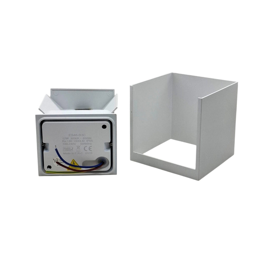 Applique LED cubo bianco 12 watt da parete interno esterno IP65 luce regolabile up down design moderno con switch CCT 3000K 4000K 6500K