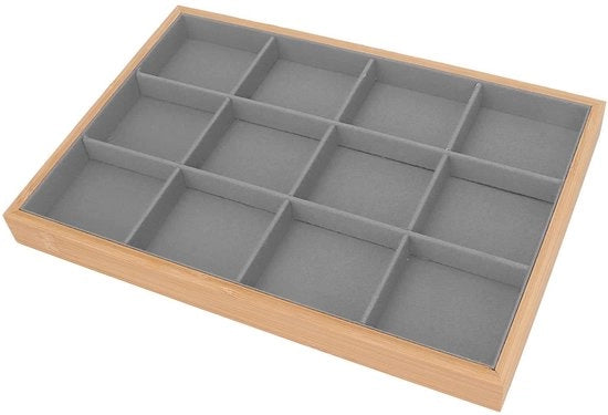 Sostegno per gioielli 12 reticoli - Portagioielli con chiusure - Aspetto elegante - Peso leggero - Finitura in velluto - Materiale in legno