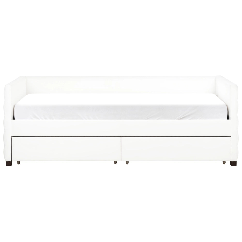 Letto con contenitore con cassetti in velluto bianco sporco 90 x 200 cm stanzetta design elegante