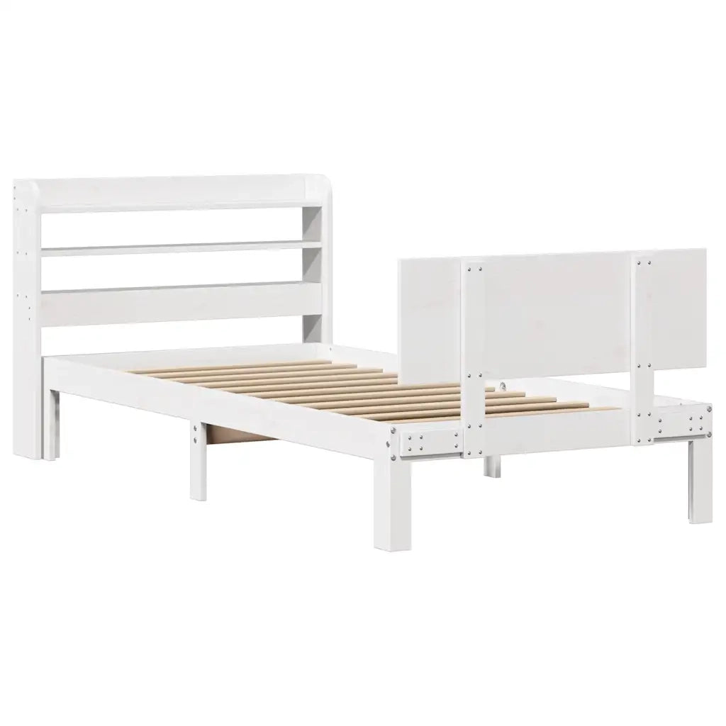 Giroletto con Testiera Bianco 75x190 cm Legno Massello di Pino