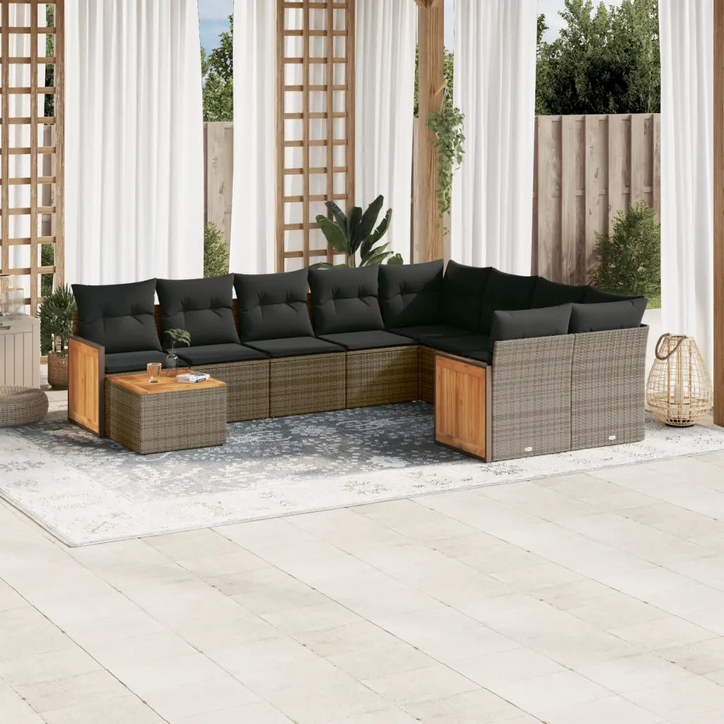 Set Divano da Giardino 10 pz con Cuscini Grigio in Polyrattan 3260401