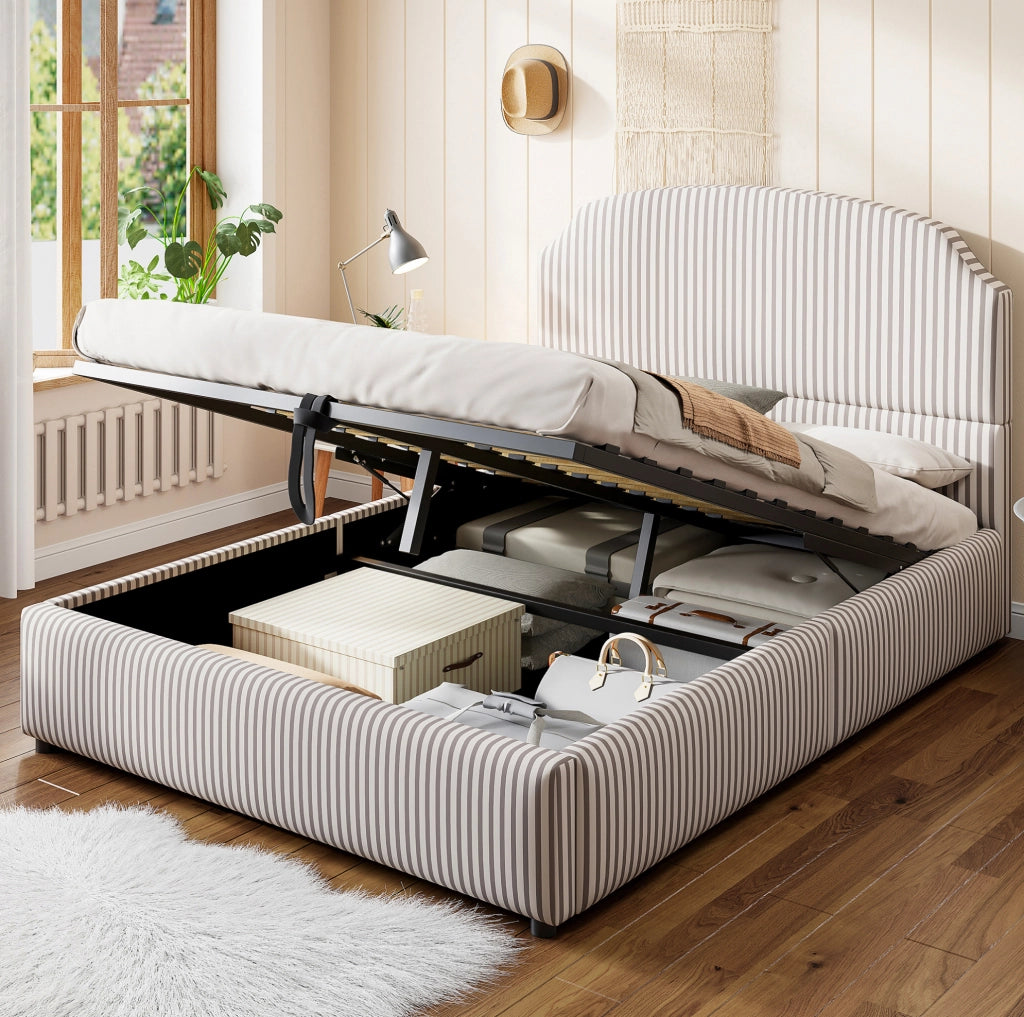 Letto imbottito 140x200 cm con contenitore e testiera ampia in tessuto