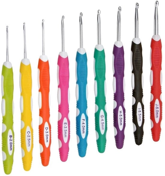Set di ago per cucire a maglia da 9 pezzi - Haken in alluminio colorati con manico in plastica