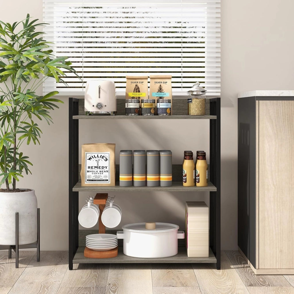 Libreria Scaffale Industriale 3 Ripiani Regolabili con Alette di Protezione, Scaffale Libreria Portaoggetti in Telaio in Metallo, Mensola Multifunzione, 2 Colori, 70 x 35 x 81 cm (Grigio)