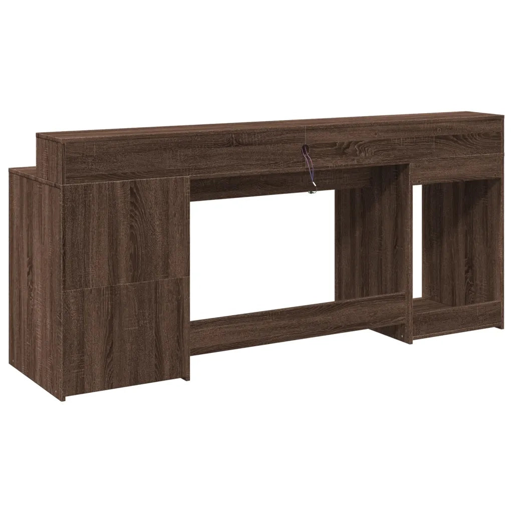 Scrivania con Luci LED Marrone Rovere 200x55x91 cm Truciolato 3309444