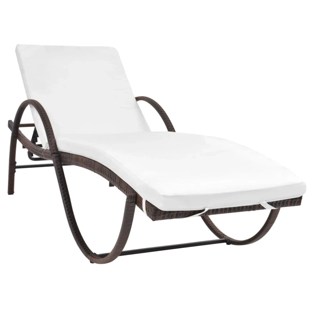 Lettino prendisole sedia a sdraio lettino prendisole letto da giardino mobili da esterno per patio con cuscino e tavolo resina intrecciata marrone 02_0012452