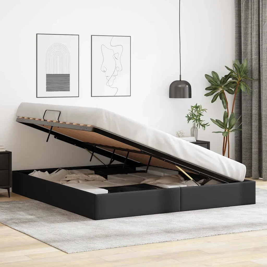Letto con Contenitore Nero 193 x 203 cm Similpelle 3369976