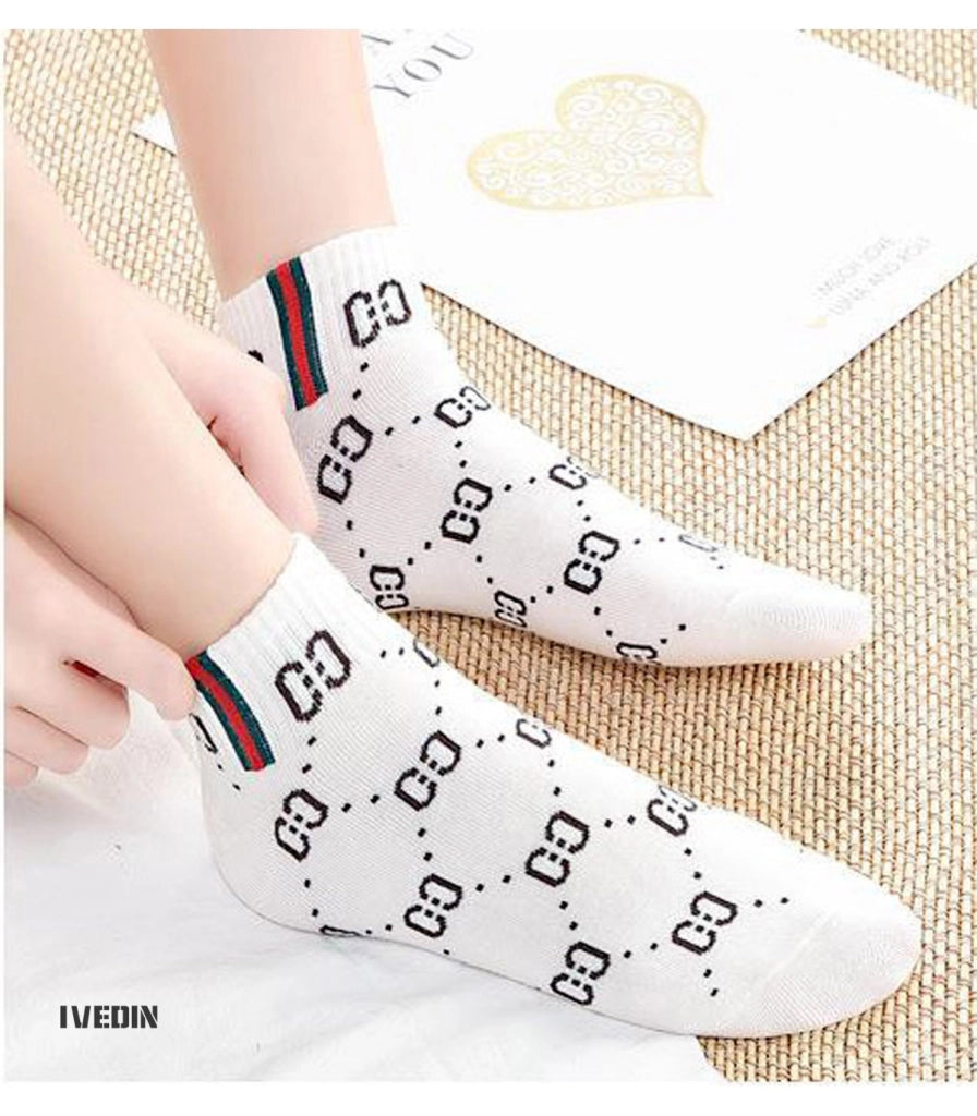Calzini Bassi in Cotone per Donna e Bambina | Stile Universitario con Motivo Catenine Ricamate | Taglia Unica 34–40 EU