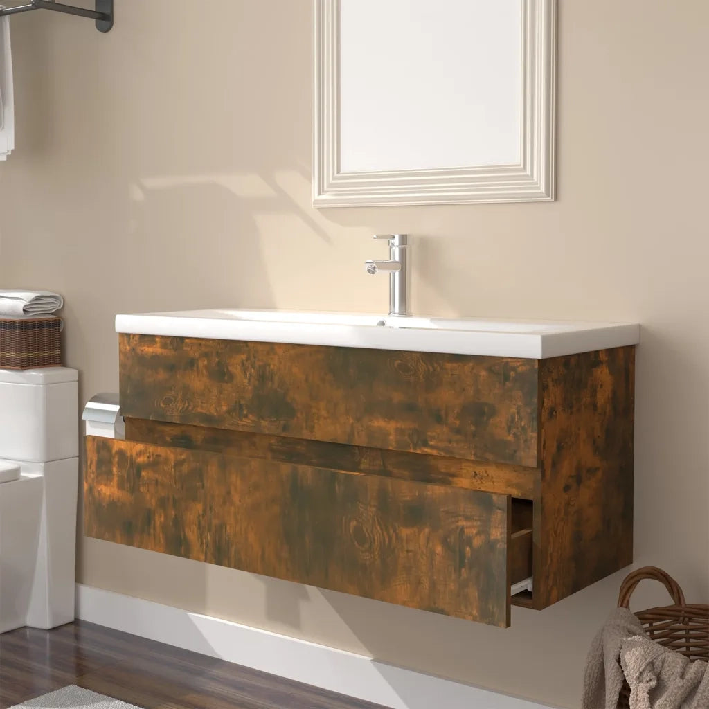 Mobile Bagno con Lavabo Integrato Rovere Fumo Legno Multistrato 3152885