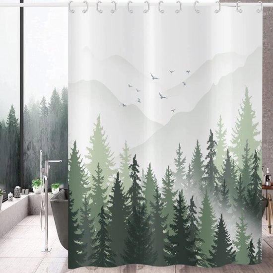 Douchegordijn acqua resistente - 180x180 cm - Design natura - Materiale wasabile - Adatto per la stanza da bagno