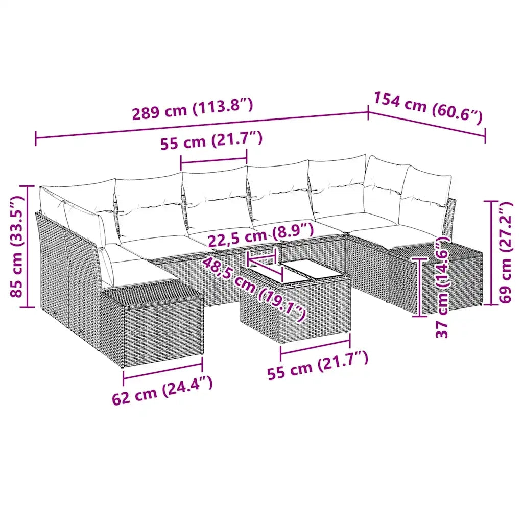 Set Divano da Giardino con cuscino 8 pcs Grigio polyrattan 3346979