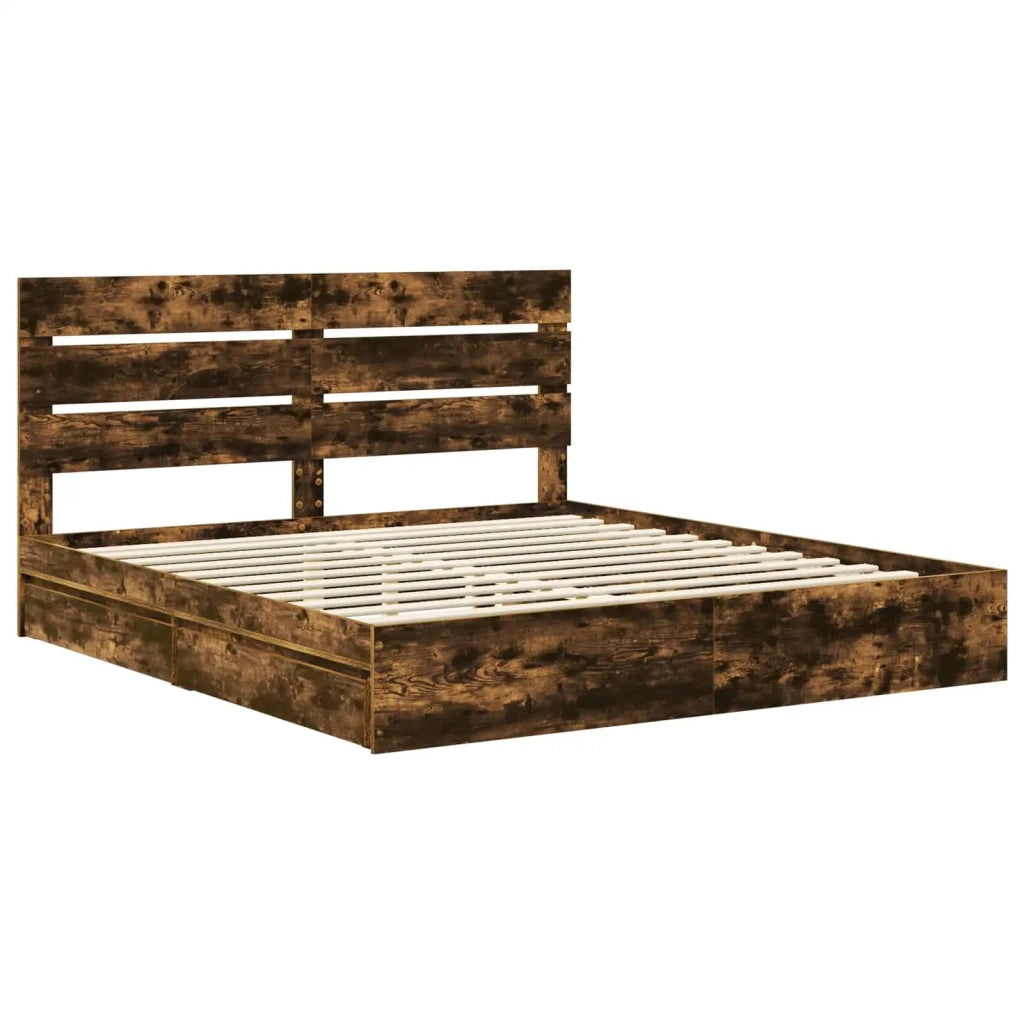 Letto con Contenitore con testiera Rovere fumé 180 x 200 cm