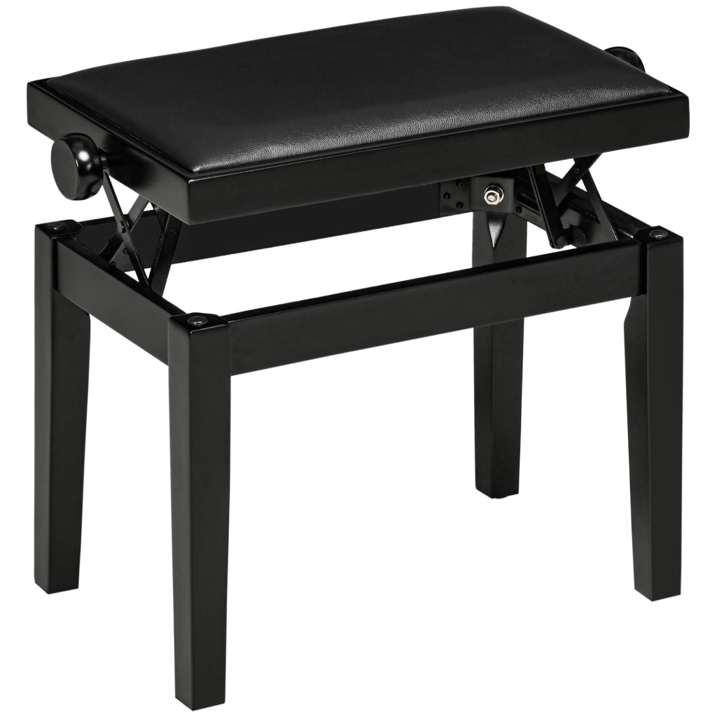 Panca per pianoforte regolabile in altezza, seduta in similpelle, struttura in legno di caucciù, nero, 63 x 33 x 45-56 cm