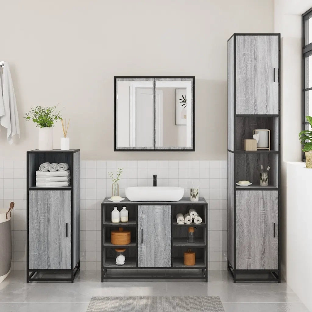 Set Mobili da Bagno 2 pz Grigio Sonoma in Legno Multistrato
