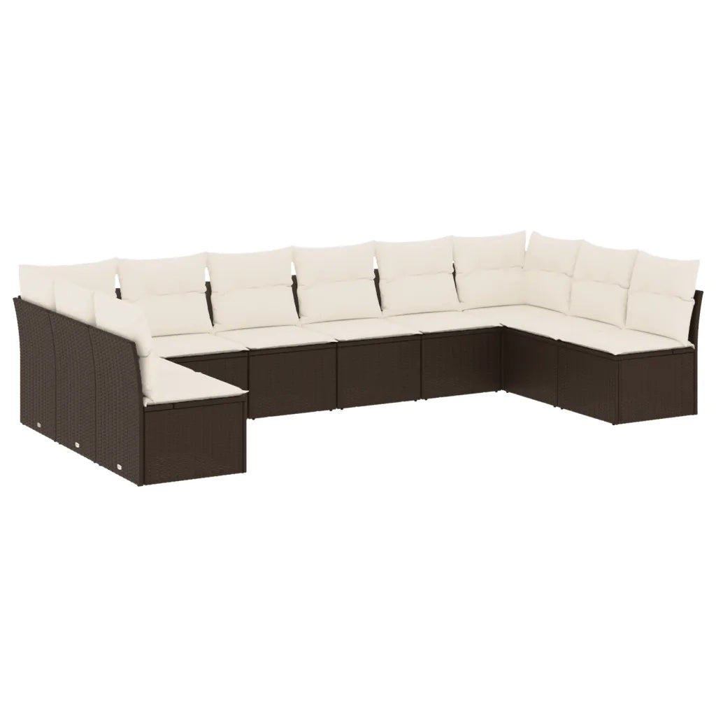 Set Divani da Giardino 10pz con Cuscini in Polyrattan Marrone 3249932