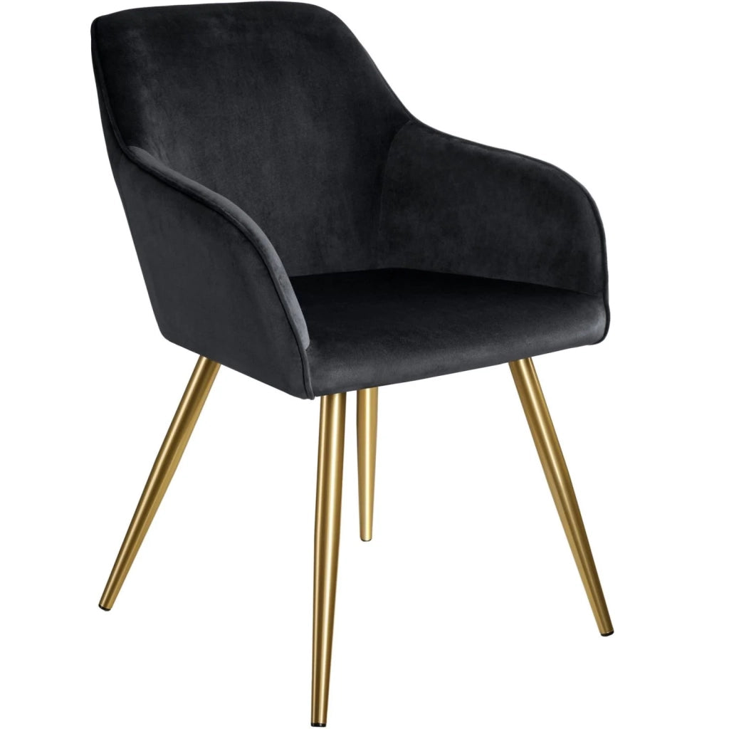 Set di 2 sedie con gambe dorate, seduta soggiorno, cucina sala da pranzo, design elegante, nero 08_0000165