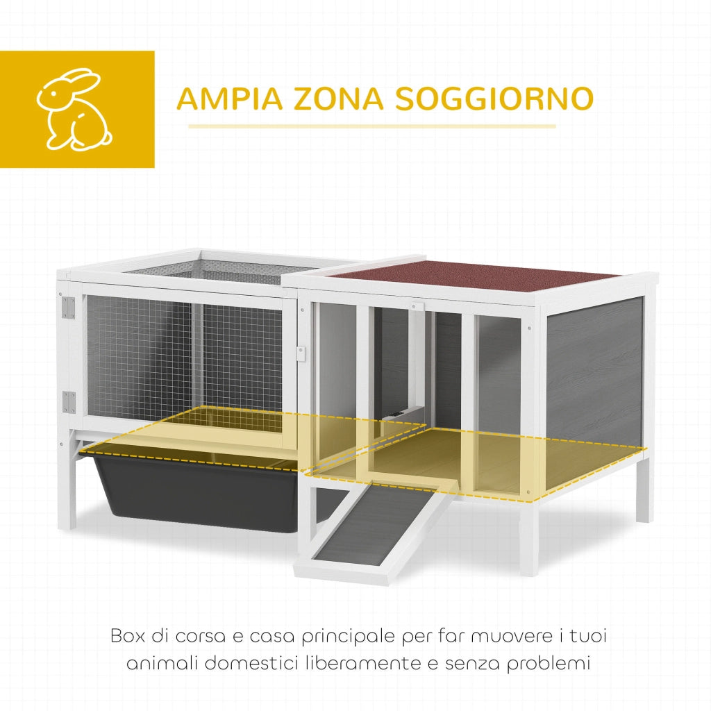 Conigliera da Esterno con Casetta e Recinto ¨C zephmum ¨C Legno e Metallo Grigio 105x57.5x51.5 cm