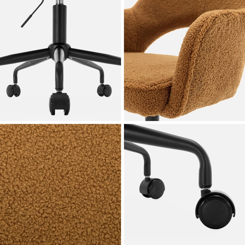 Sedia da ufficio bouclé con rotelle, ocra