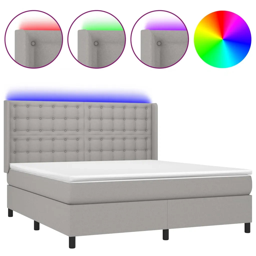 Letto a Molle Materasso e LED Grigio Chiaro 160x200 cm Tessuto 3138645