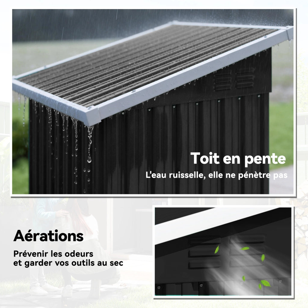 Casetta da giardino in metallo ¨C Xylo ¨C porta chiudibile, tetto spiovente, 107,5x91x185cm, grigio