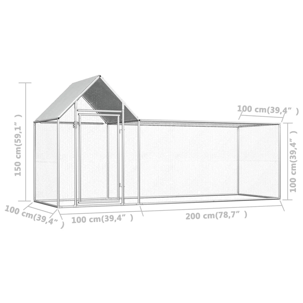 Pollaio 3 x 1 x 1,5 m in acciaio zincato con tetto impermeabile 02_0001713