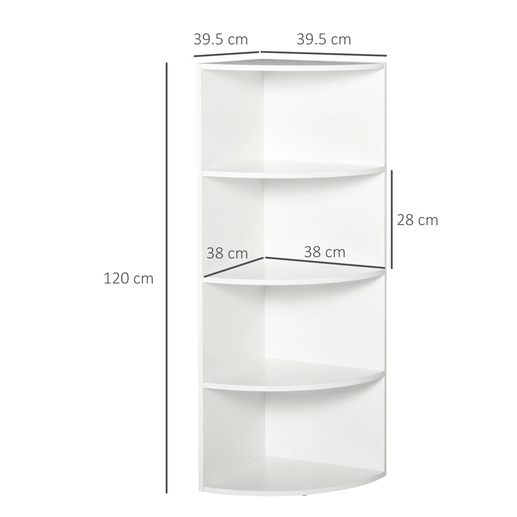 Libreria ad Angolo 4 Ripiani a Muro e Parete Legno 39.5x39.5x120cm Bianco