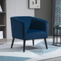 Poltroncina Moderna Sedia Imbottita Stile Nordico, Rivestimento in Velluto e Gambe in Legno, Blu, 70.5x70x76cm