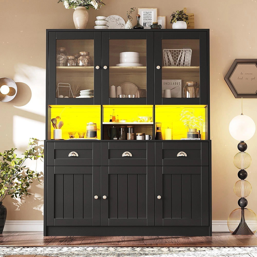 Credenza Cucina Alta 140x40x175cm - Xylo - Luci LED RGB Regolabili, Bianco e Nero