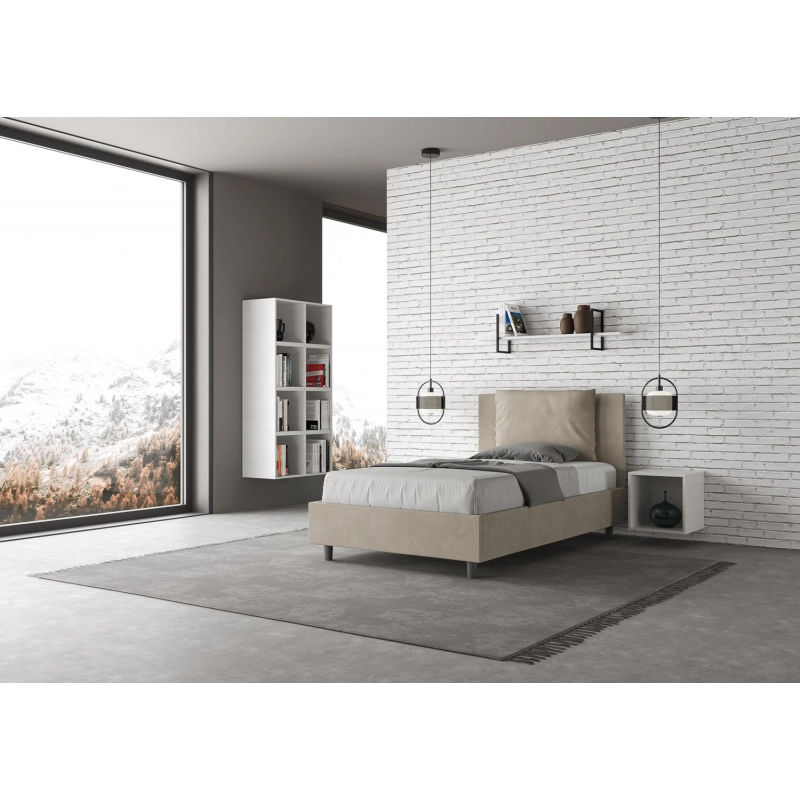 Letto imbottito 1 piazza e mezza 120x200 cm Antea - Contenitore,Microfibra,Sabbia