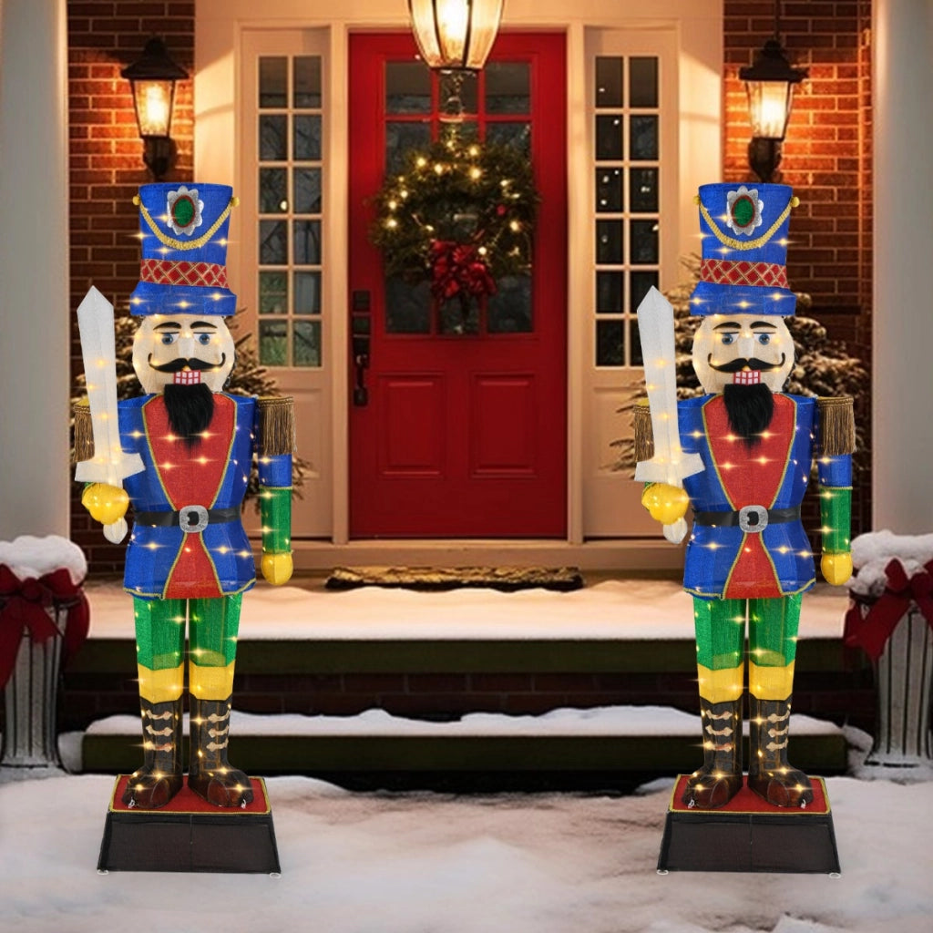 Soldato di natale 3d illuminato con 110 luci LED per uso interno ed esterno, Soldato preilluminato da 184 cm con spada 2 Pezzi