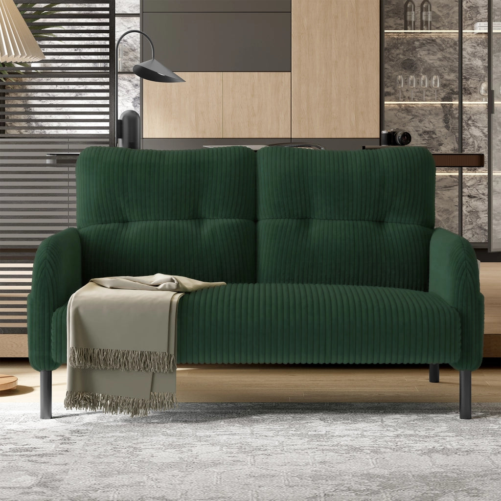 Divano 2 Posti con Schienale Ergonomico; Tasca Laterale e Seduta Profonda in Velluto a Coste Verde Smeraldo 120 × 75 × 79 cm