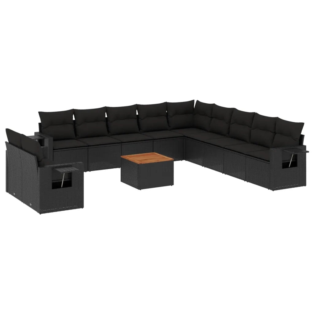 Set Divani da Giardino 12 pz con Cuscini Nero in Polyrattan 3256972