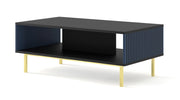 TAVOLINO DA CAFFÈ RAVENNA F IN MDF VERNICIATO 90x60x45 NERO OPACO BLU NAVY STRUTTURA ORO