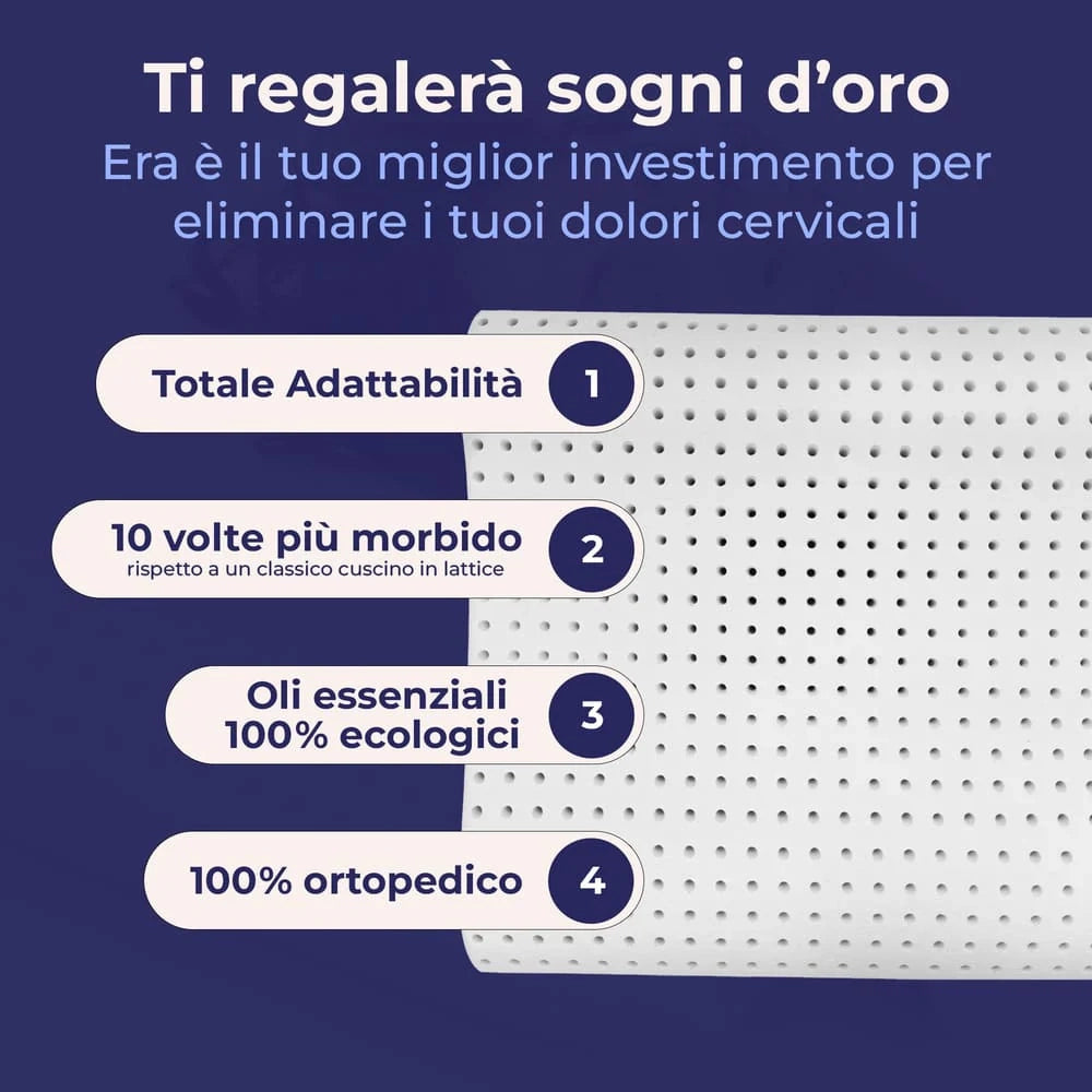 Cuscino in memory foam Massaggiante - Cervicale e Dolore Addio - Era - 72x42x10/8/9cm
