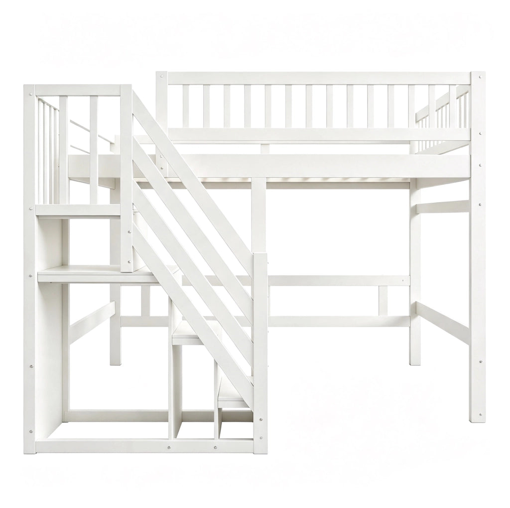 Letto in legno 140x200 con scala contenitore e sponde alte