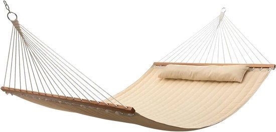 Hangmat con asta di sospensione - Lettissima e comoda hangmat con cinture e cuscini rimovibili - Per esterni e terrazze - Beige
