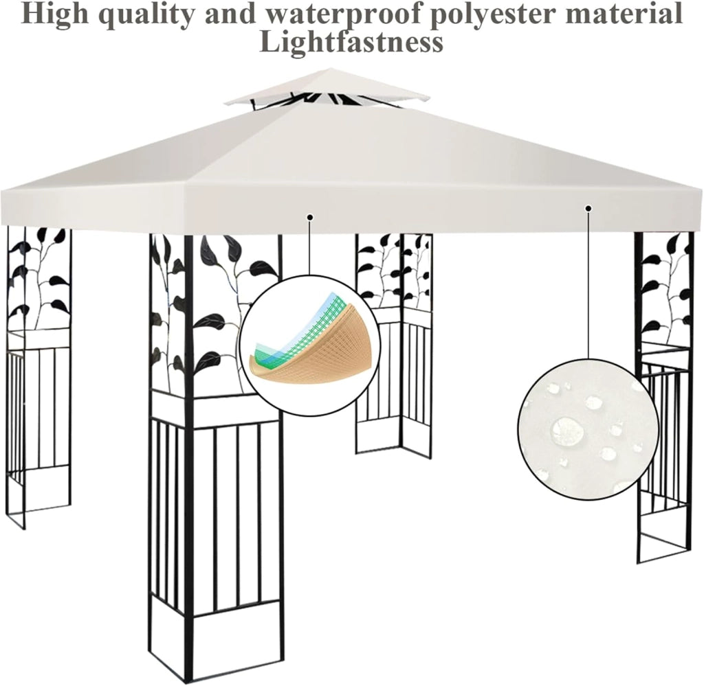 Tetto Gazebo di Ricambio per Gazebo, 3 x 3 m, per Giardino, Balcone, Spiaggia, Impermeabile, Doppio Tetto, Beige