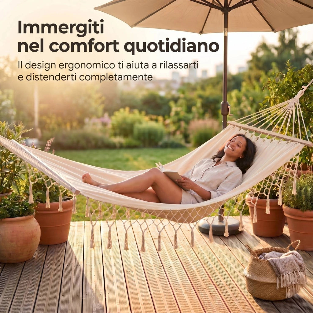 Marvin Amaca da Giardino Indonesia, Letto Dondolo da Esterno Campeggio, Barre di Legno, in Cotone Tessuto  BEIGE 200x150