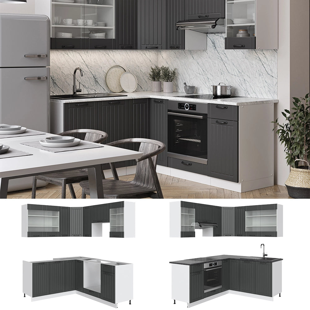 Vicco Cucina angolare completa Antracite casa di campagna/bianco 160 x 190 cm , PL Antracite
