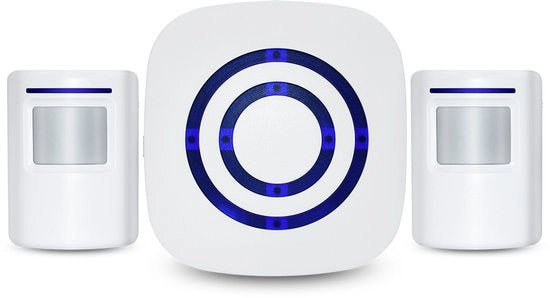 Sistema di Allarme - Rilevatore di Presenza - Entrata Wireless - Allarme Wireless - Sistema di Sicurezza per Negozio e Casa - 2 Trasmettitori e 1 Ricevitore (Bianco)
