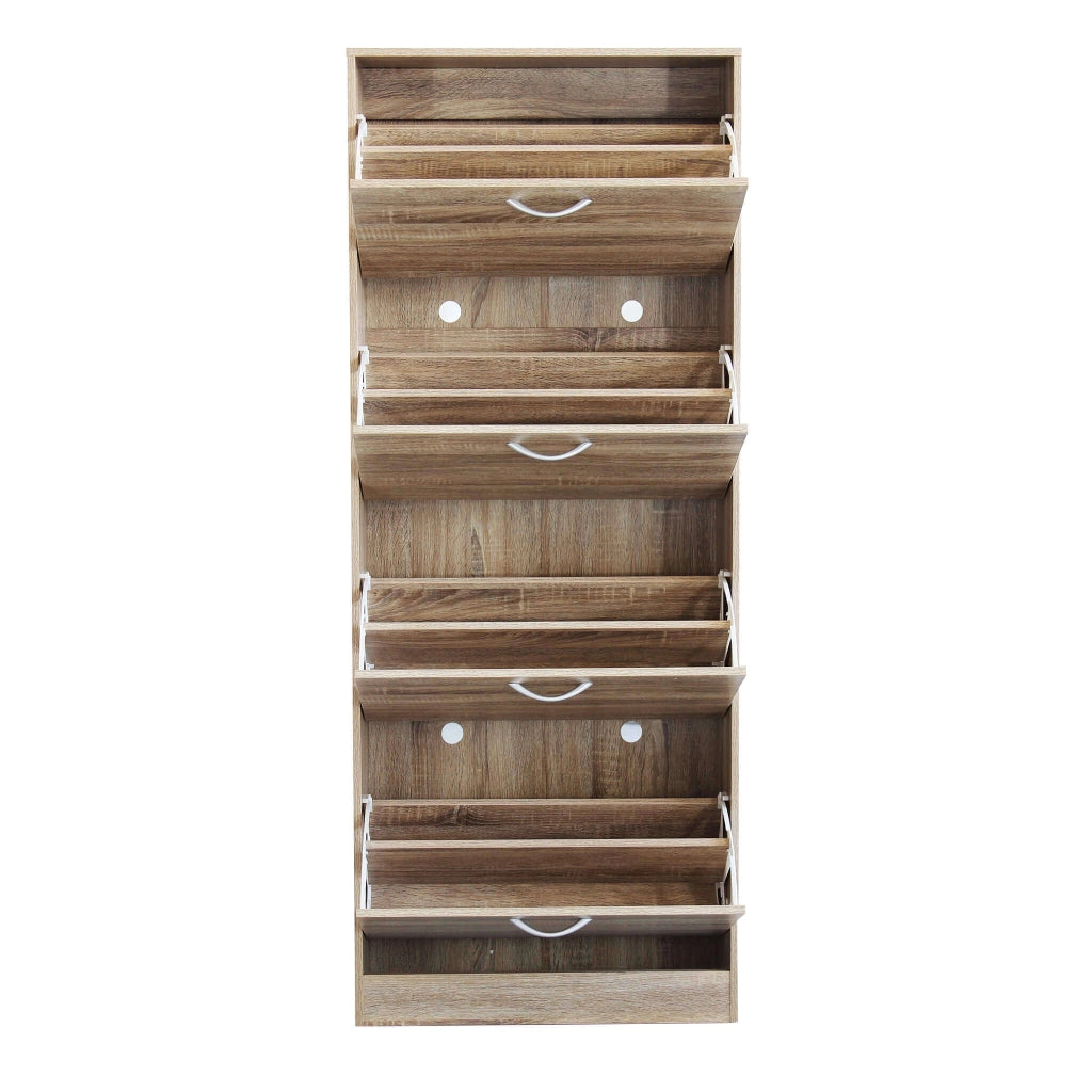 Scarpiera Salvaspazio 4 Ante a Ribalta 60x24x150h cm Legno Rovere Marrone - Mobile Ingresso LOLA